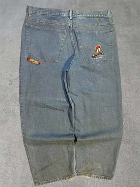 Vintage Jynx Baggy Wide Leg Embroidered Character Jeans Size 44x28